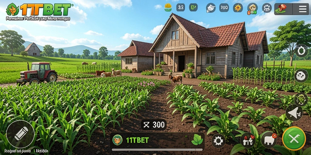 Tampilan gameplay seru di 11TBET dengan kebun yang indah.