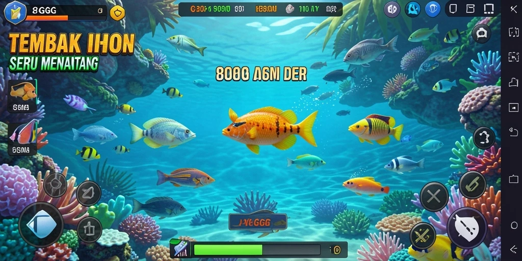 Screenshot gameplay seru dari 8G8G saat menembak ikan.