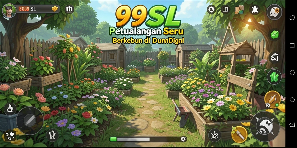 Screenshot 99SL menampilkan kebun subur dengan tanaman hijau yang segar.