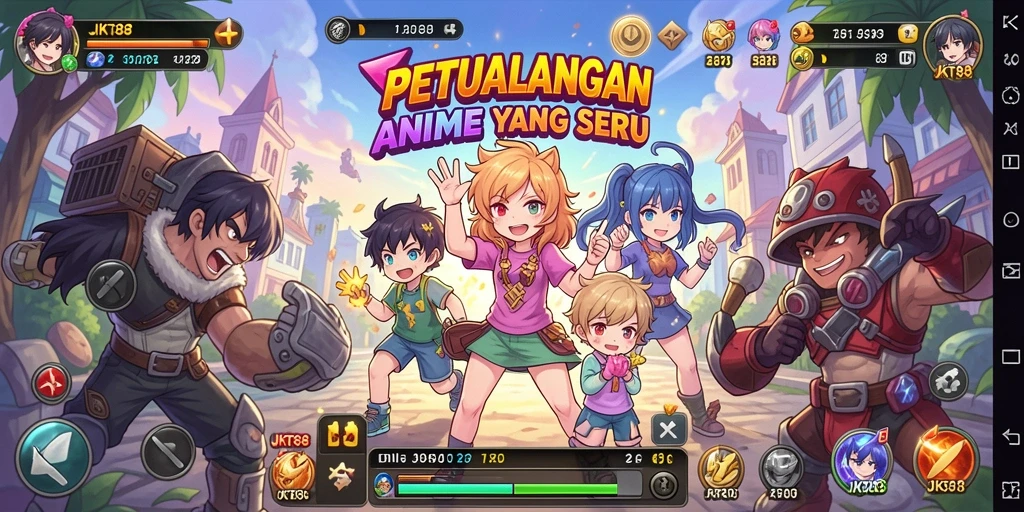 Tampilan gameplay utama JKT88 dengan karakter-karakter Anime yang menarik.
