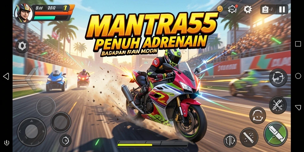 Gameplay balapan motor yang mendebarkan dan penuh aksi.