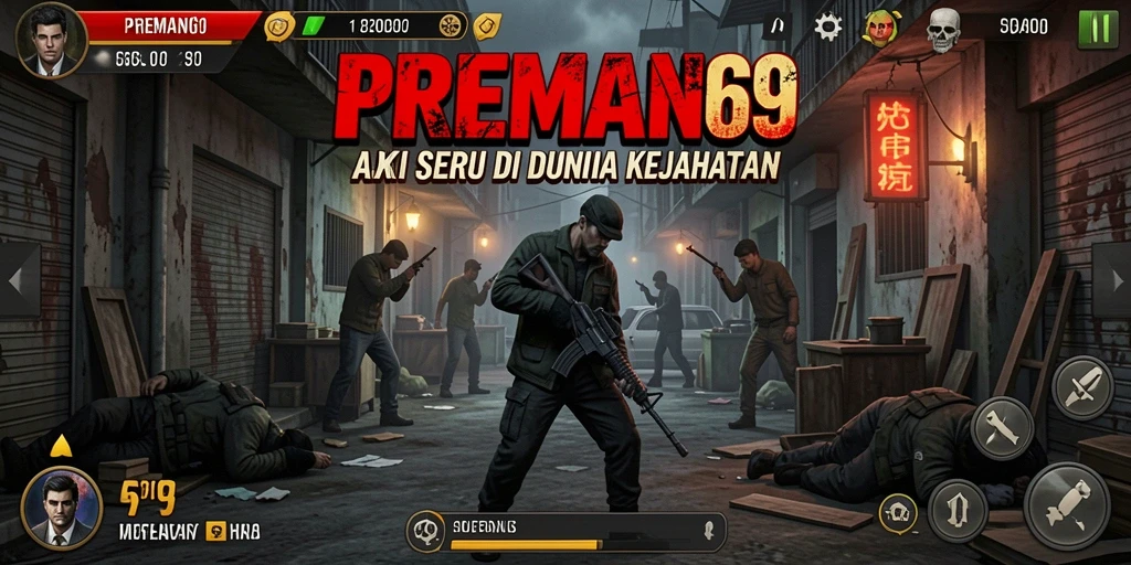 Screenshot utama PREMAN69 menampilkan aksi pertarungan yang intens.